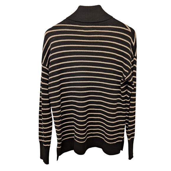 Halogen Striped Cashmere Turtleneck Pullover Sweater Black White Dark Academia - Picture 3 of 3